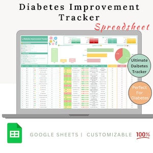 Monitoraggio del miglioramento del diabete - Foglio di monitoraggio del diabete - Monitoraggio del diabete - Fogli Google per il monitoraggio del diabete - Diabete di tipo 2 - Diabete di tipo 1