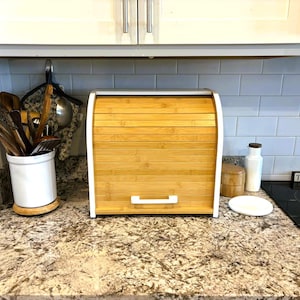 Bamboo Roll Top Bread Box: Double Layer Kitchen Storage