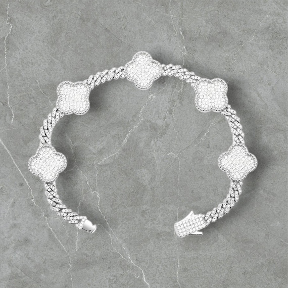 Moissanite Cuban Link Clover Bracelet