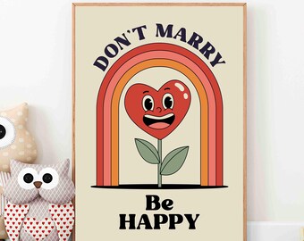 Póster de amor retro de los 70, frase divertida sobre el matrimonio, decoración moderna para habitación (descarga digital)