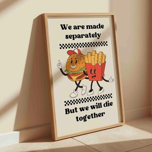 Impresión divertida de hamburguesas y papas fritas, cita gastronómica, decoración de restaurante (descarga digital) imagen 4