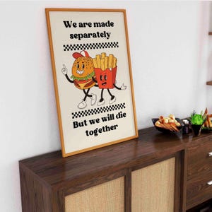 Impresión divertida de hamburguesas y papas fritas, cita gastronómica, decoración de restaurante (descarga digital) imagen 3