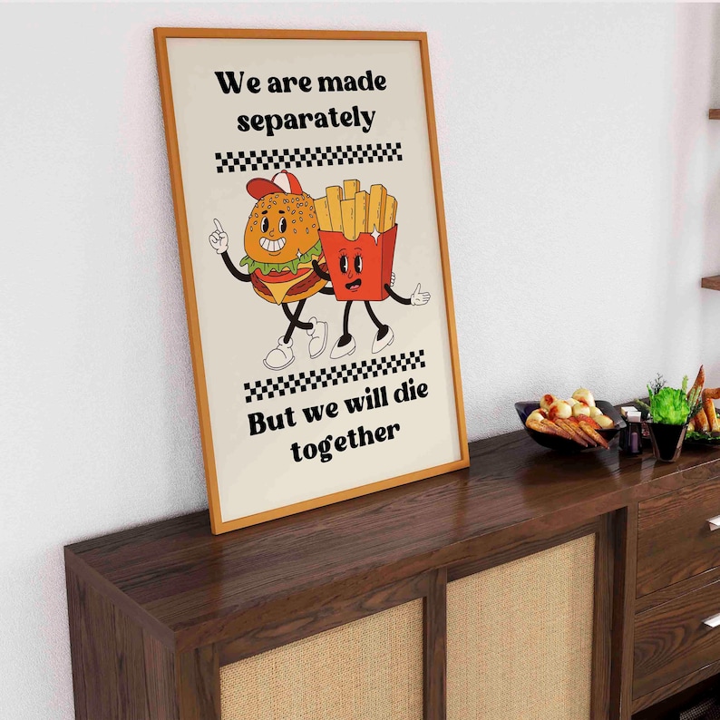 Impresión divertida de hamburguesas y papas fritas, cita gastronómica, decoración de restaurante (descarga digital) imagen 3