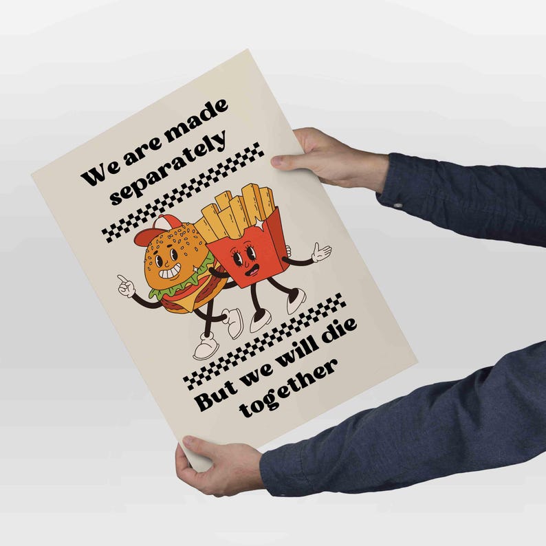 Impresión divertida de hamburguesas y papas fritas, cita gastronómica, decoración de restaurante (descarga digital) imagen 2