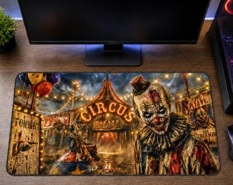 Circus Horror Desk Mat, Vintage Clown Gamer Gift, Gamer Desk Decor, Gamer Accessories, Horror Mousepad, Halloween Desk Decor