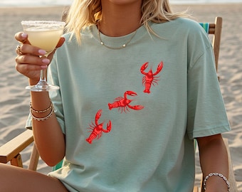Lobster shirt, Bright Red Lobsters Tee, Coastal Core Shirt, Nautical t-shirt, Fisherman Aesthetic Tee, Beach Vacation, comfort colors shirt