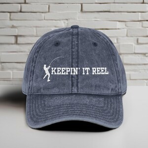 Keepin it Reel- Embroidered unisex vintage distressed cap, fishing hat-Father&#39;s Day gift, fishing cap, Outdoor enthusiast-gift for husband