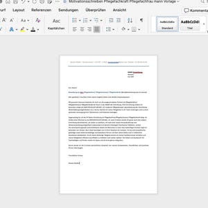 Carta de motivación para un profesional de enfermería / Ejemplo de plantilla de solicitud / Descargar / Profesional y editado / Alemán