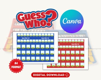 Guess Who-Vorlage | Benutzerdefinierte Guess Who 2.0 | Canva Vorlage | Gues Who Spielblätter | Einfach zu Bedienen | Bearbeitbar in Canva | Sofort Download
