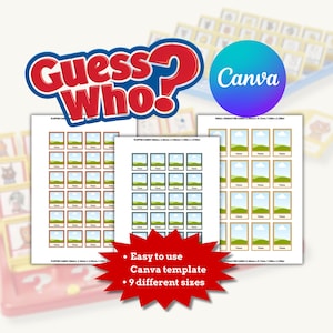 Guess Who Canva Template |  Customizable Guess Who Cards | Make Your Own | DIY Gift Ideas | Editable in Canva | Party Games | Printable