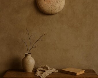 Wabi-Sabi Travertine Wall Sconce – Natural Stone Light Fixture for Living Room, Bedroom, Hallway, Entryway, Porch – Warm Ambient Lighting
