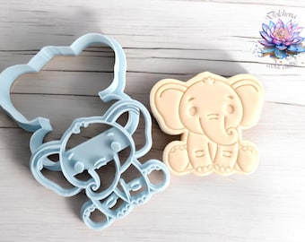 Elephant Cookie Cutter and Embosser Set – Baby Shower Cookie Stamp – Jungle Animal Fondant Tool – Cute Baby Elephant for Kids’ Cookies