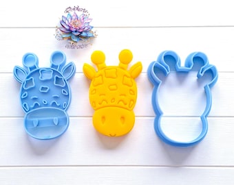 Giraffe Cookie Cutter and Embosser Set – Baby Shower Cookie Stamp – Jungle Animal Fondant Tool – Cute Baby Girsffe Face for Kids’ Cookies
