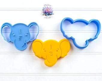 Elephant Cookie Cutter and Embosser Set – Baby Shower Cookie Stamp – Jungle Animal Fondant Tool – Cute Baby Elephant Face for Kids’ Cookies