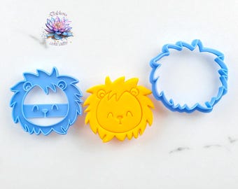 Lion Cookie Cutter and Embosser Set – Baby Shower Cookie Stamp – Jungle Animal Fondant Tool – Cute Baby Lion Face for Kids’ Cookies