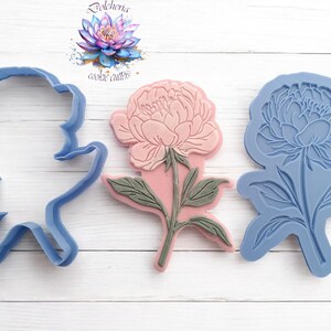 Peony Flower Cookie Cutter and Debosser Set | Romantic Floral Fondant Stamp | Valentine’s Day Wedding Cookie Decorating Tool