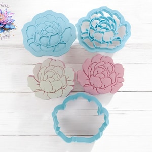 Peony Flower Cookie Cutter and Debosser Set | Romantic Floral Fondant Stamp | Valentine’s Day Wedding Cookie Decorating Tool