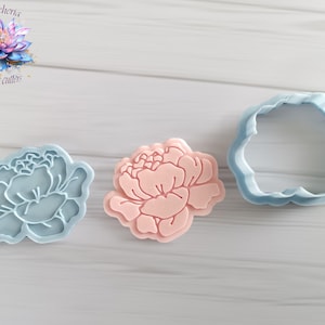 Peony Flower Cookie Cutter and Debosser Set | Romantic Floral Fondant Stamp | Valentine’s Day Wedding Cookie Decorating Tool