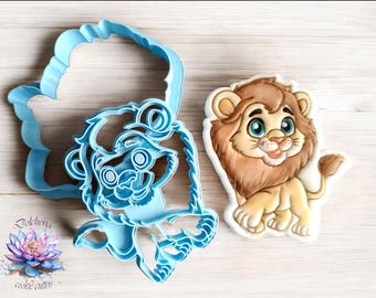 Lion cookie cutter & Stamp, Animal cookie cutter,Safari stamp,Baby shower