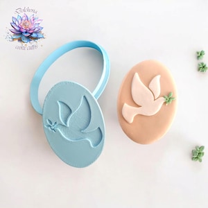 Dove Cookie Cutter & Debosser Set | 3D Printed Fondant Stamp | Peace Bird Mold for Baptism, Confirmation, Easter Cookies