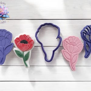 Poppy Flower Cookie Cutter and Debosser Set | Romantic Floral Fondant Stamp | Valentine’s Day Wedding Cookie Decorating Tool