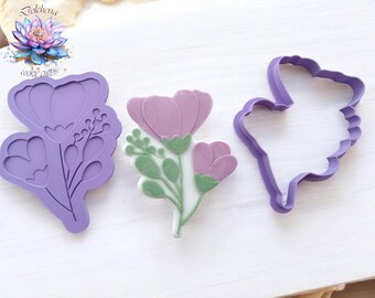 Flower Bouquet Cookie Cutter and Debosser Set | Floral Fondant Stamp