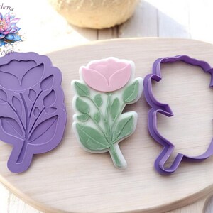 Rose Flower Bouquet Cookie Cutter and Debosser Set | Romantic Floral Fondant Stamp | Valentine’s Day Wedding Cookie Decorating Tool