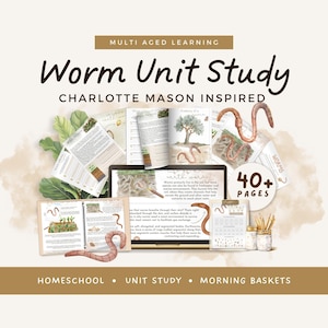 Worm Unit Study Charlotte Mason Homeschool Printable Resource Nature Study Morning Basket Educational Activity Learning Bundle Worksheets