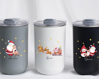 Gepersonaliseerde kerstbeker, kersttumbler op maat, cadeaus voor kinderen, kindercadeaus, roestvrijstalen beker voor kind, kerstkoffiebeker