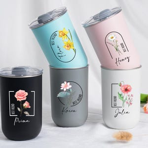 Custom Insulated Travel Mugs,Stainless Steel Cup,Personalized  Stainless Coffee Cup,Birth Flower Stainless Cup,Birth Flower Bridesmaid Gift