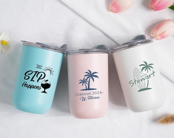 Vaso de vacaciones personalizado, taza de acero inoxidable, taza de viaje de acero inoxidable personalizada, vaso de agua con tapa, vaso de playa