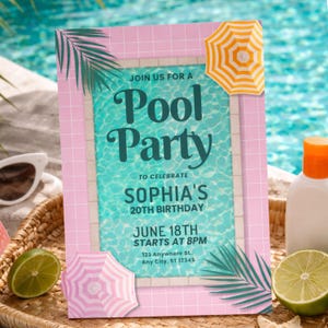 Pool Party Invitation Template, Summer Swim Party, Summer Birthday Invite Editable Canva, Poolside Party Invite