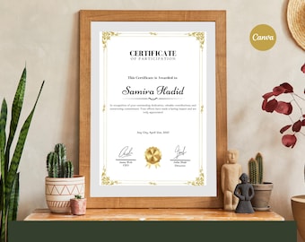 Participation Certificate Template: Elegant Award (Canva Editable, Printable PDF Download