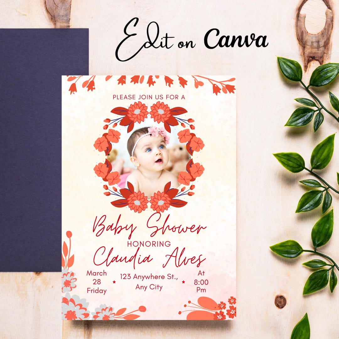Floral Baby Shower Invitation: Floral Editable Canva Template (digital ...