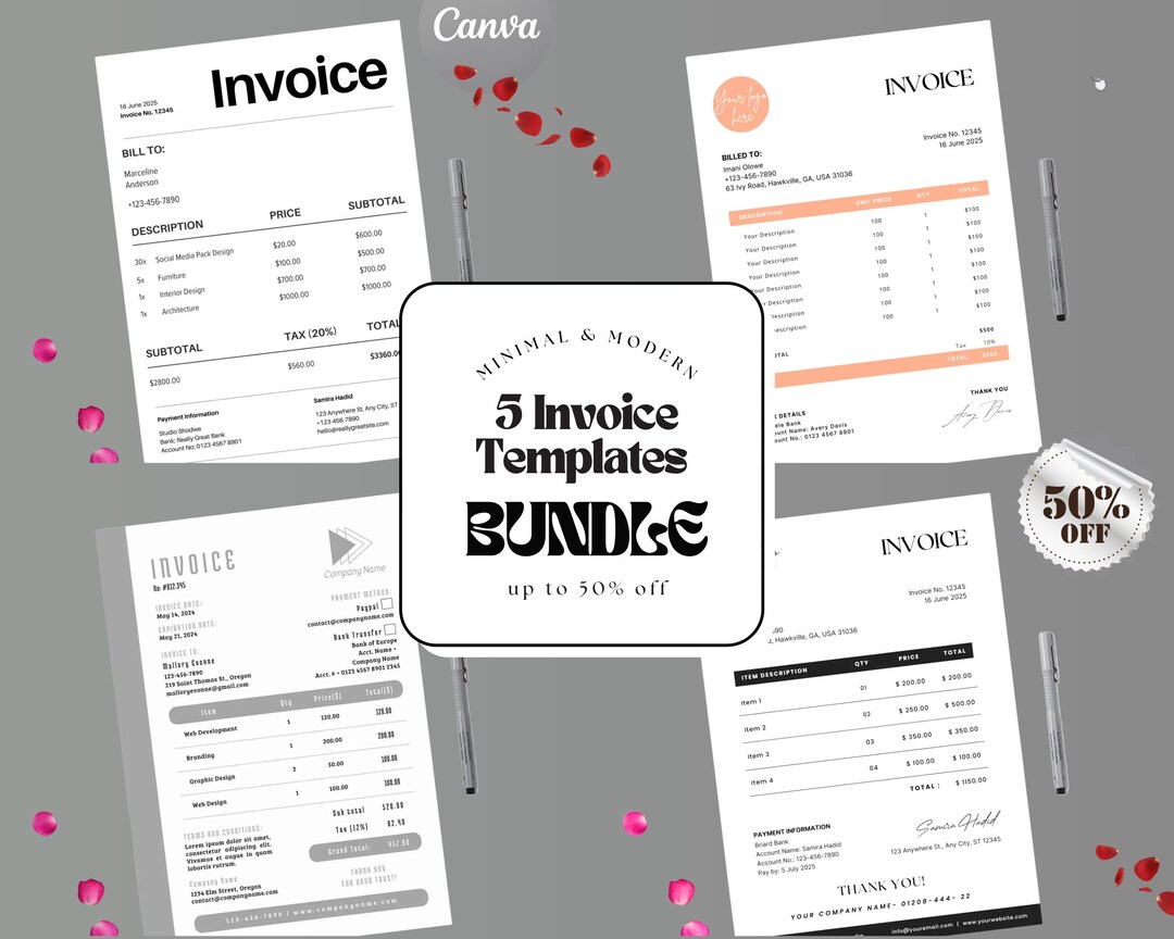 Business Invoice Template Bundle | Canva Editable Business Forms | A4 ...