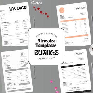 5 Minimalist Invoice Templates: Modern Business Invoices (Canva, A4 & US Letter)