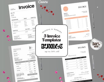 5 Editable Invoice Templates Bundle | Canva Business Forms (A4/US Letter)