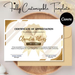Modelo de Certificado de Agradecimento Editável Canva | Certificado de Premiação para Imprimir | Download Instantâneo | Modelo de Reconhecimento Personalizado
