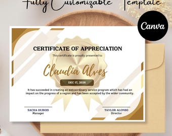 Editable Appreciation Certificate Template: Elegant Award Design (canva ...