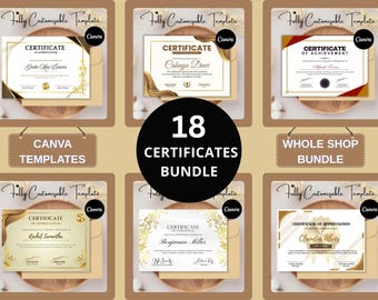 Certificate Template Bundle | Editable Award Certificates, Canva Certificate, Employee Appreciation, School & Recognition Awards