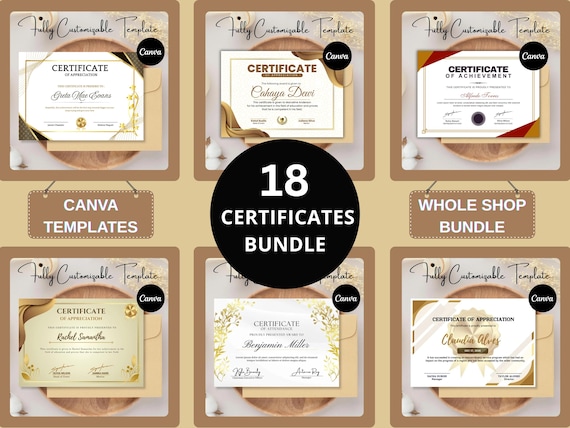 Certificate Template Bundle | Editable Award Certificates, Canva Certificate, Employee Appreciation, School & Recognition Awards