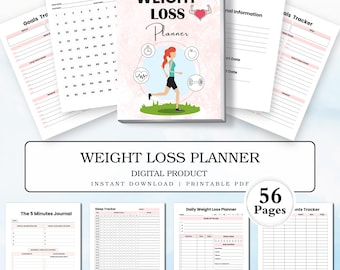 Afdrukbare gewichtsverliesplanner: fitness-, maaltijd- en calorietracker (pdf-sjabloon)