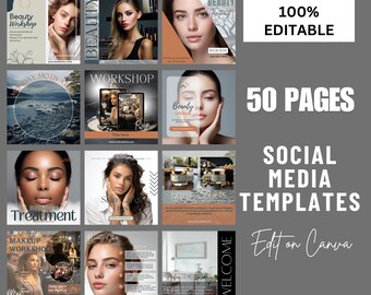 Beauty Social Media Templates Canva | Instagram Post Bundle for Skincare, Makeup & Salon Marketing, Editable Aesthetic Content Kit