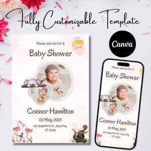 Watercolor Baby Shower Invitation: Pink & White, Gender Neutral (Digital Download)