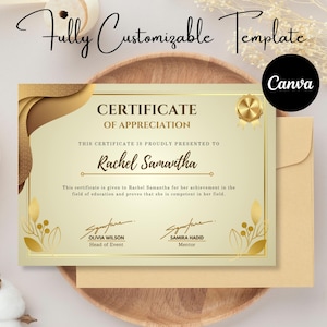 Modello di certificato di apprezzamento modificabile Canva / Certificato di premio stampabile / Download immediato / Modello di riconoscimento personalizzato