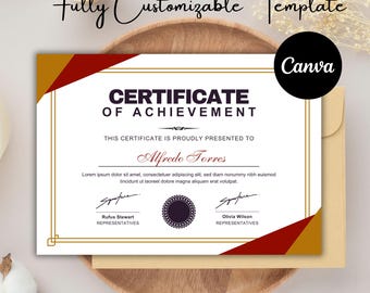 Certificate of Achievement Template | Editable Canva Award | Printable Recognition Certificate | Instant Download
