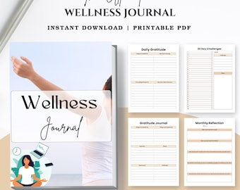 Minimalist Wellness Journal, Daily Self Care Planner, Mindfulness Tracker (Printable PDF)