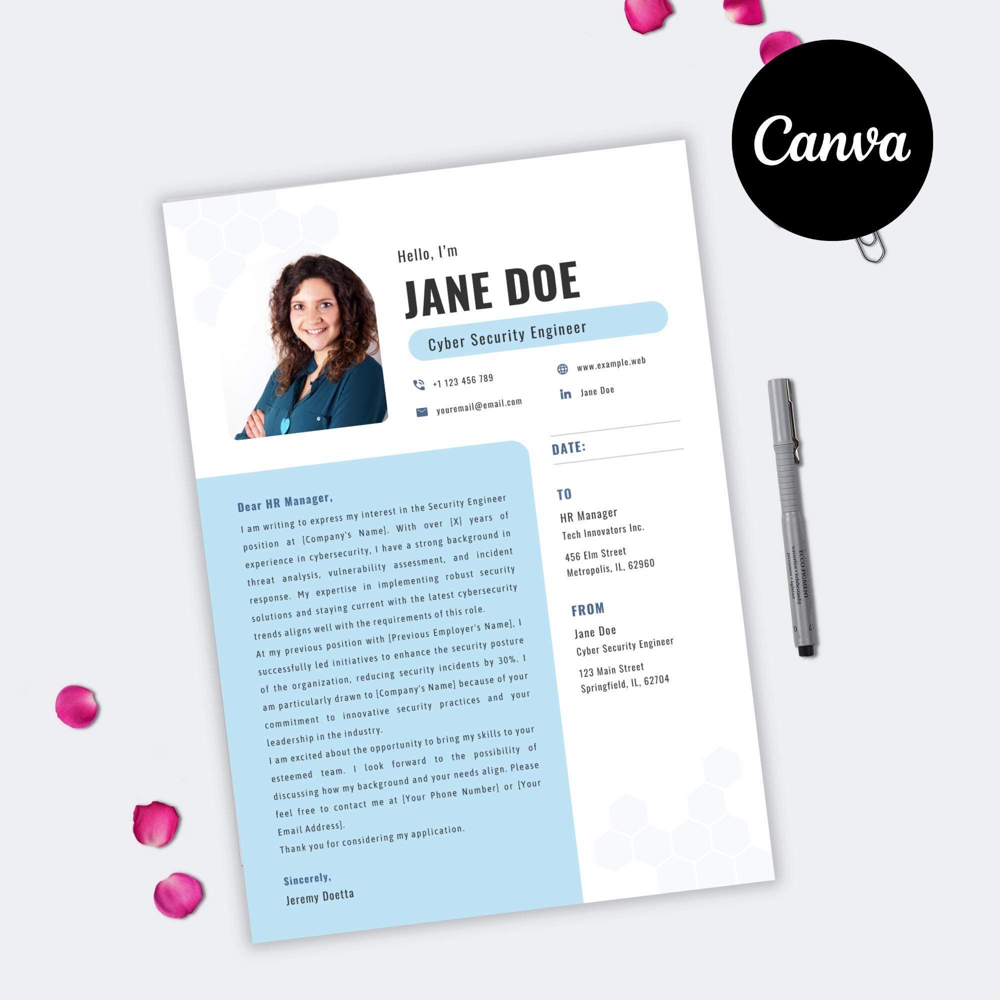 Cyber Security Resume Template: CV Template, Ats-friendly Canva Design ...