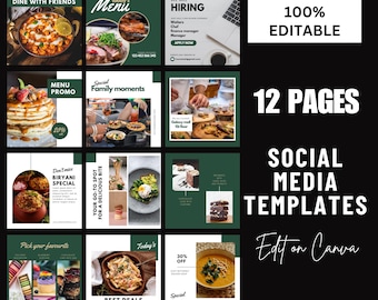 Food Social Media Post Templates | Editable Canva Restaurant Bundle (Digital Download)