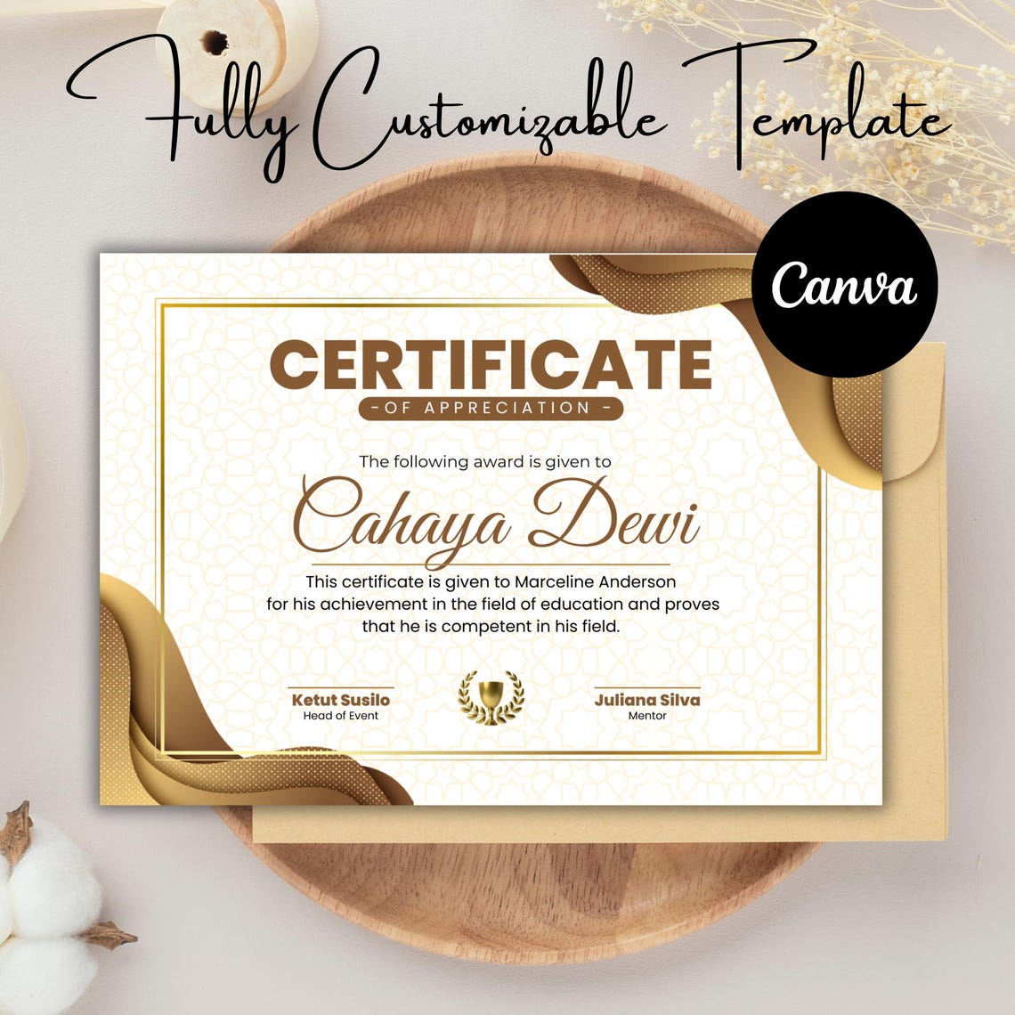 Luxury Appreciation Certificate Template Canva | Editable Award ...